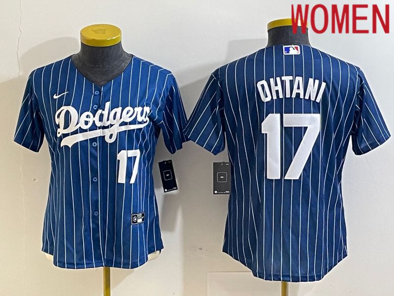 Women Los Angeles Dodgers 17 Ohtani Blue stripe Nike Game MLB Jersey style 1